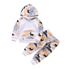 Wholesale 2021 Autumn Custom Logo Children Cotton Clothing Cartoon Printed Hoodie Tops Pants Outfits Kids Boy Two Piece Sets
